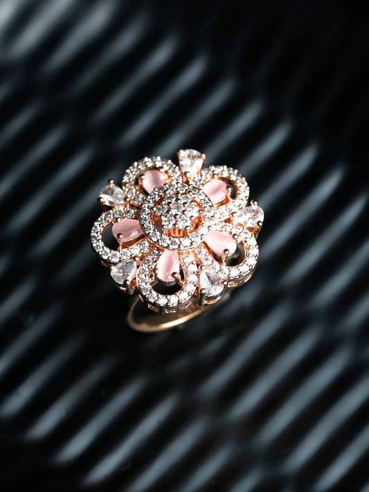 Luxury Floral Pavé Ring in Rose Gold – Elegant Statement Cocktail Ring for Women