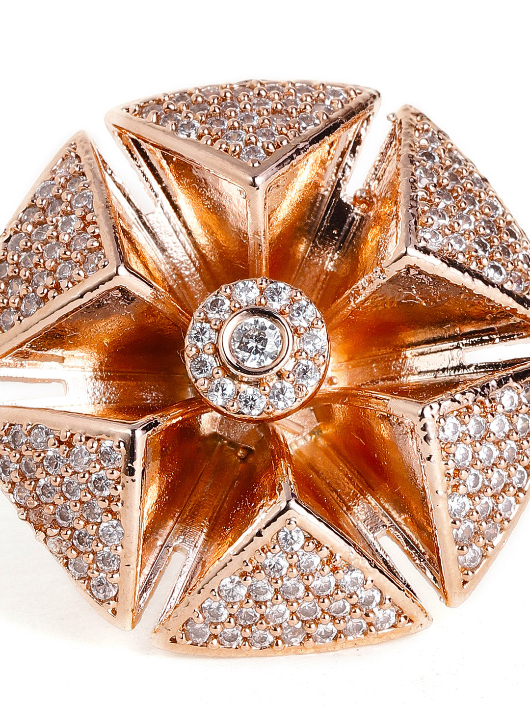 Luxury Starburst Floral Ring in Rose Gold – Pavé Diamond Style Statement Ring for Women