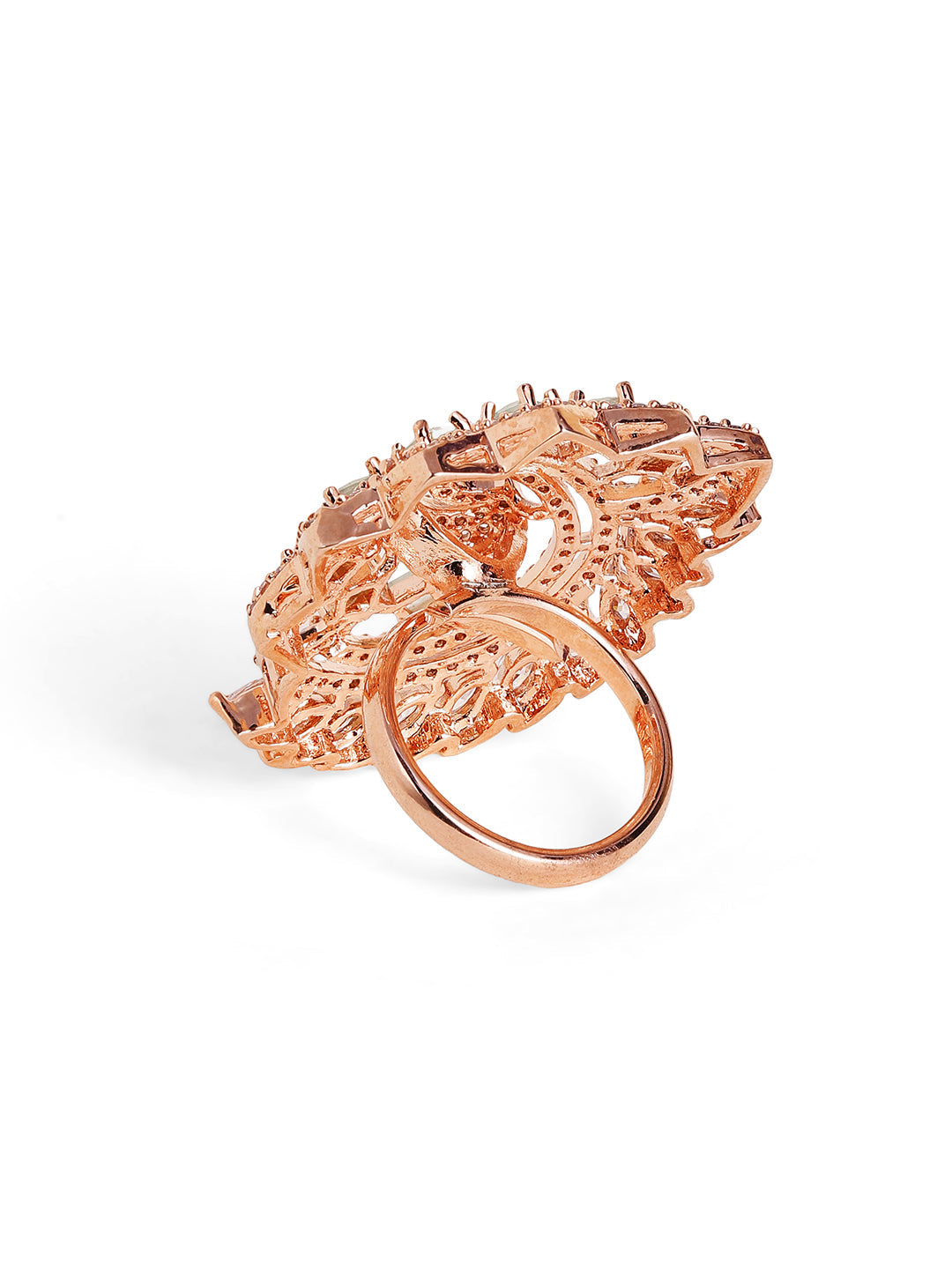 Luxury Floral Spiral Ring in Rose Gold – Pavé Statement Cocktail Ring for Women