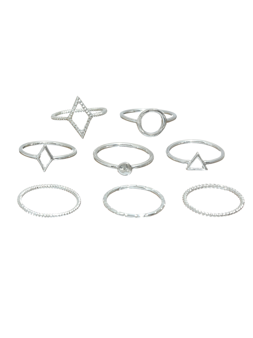 Minimalist Silver Ring Set for Women – Geometric & Stackable Adjustable Rings (Set of 8)