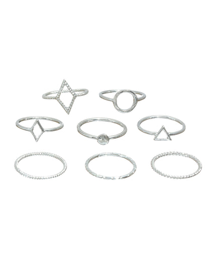 Minimalist Silver Ring Set for Women – Geometric & Stackable Adjustable Rings (Set of 8)