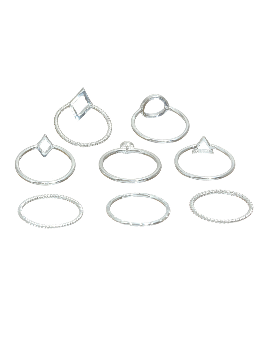 Minimalist Silver Ring Set for Women – Geometric & Stackable Adjustable Rings (Set of 8)