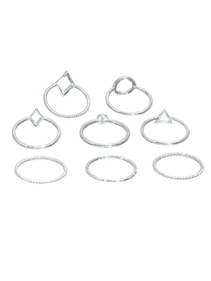 Minimalist Silver Ring Set for Women – Geometric & Stackable Adjustable Rings (Set of 8)