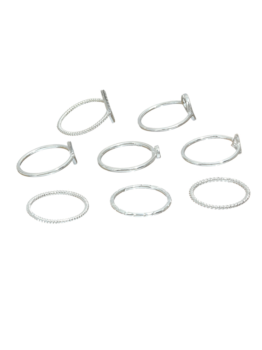 Minimalist Silver Ring Set for Women – Geometric & Stackable Adjustable Rings (Set of 8)