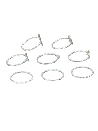 Minimalist Silver Ring Set for Women – Geometric & Stackable Adjustable Rings (Set of 8)