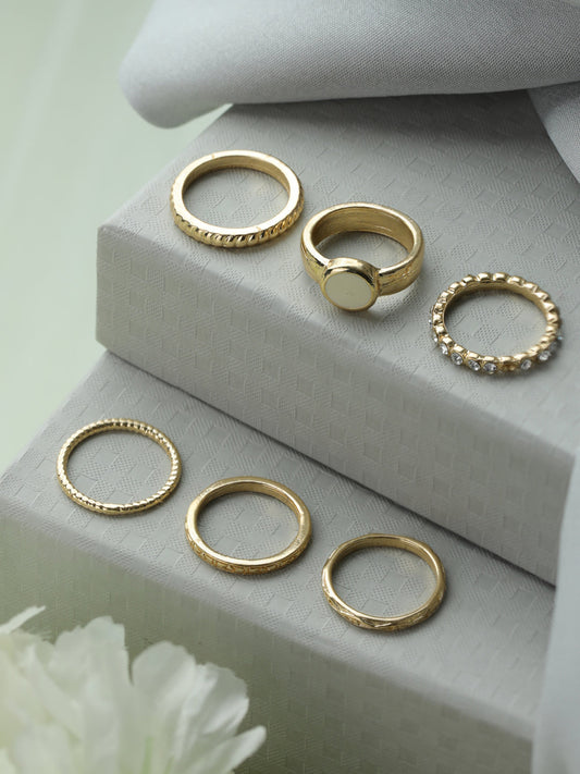 Minimalist Gold Ring Set for Women – Stackable Adjustable Rings (Set of 7)