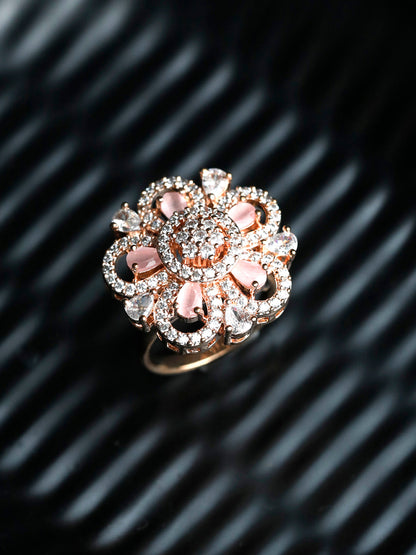 Luxury Floral Pavé Ring in Rose Gold – Elegant Statement Cocktail Ring for Women