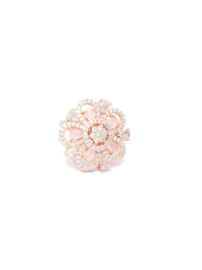 Luxury Floral Pavé Ring in Rose Gold – Elegant Statement Cocktail Ring for Women
