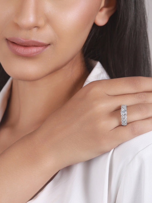 Round Cut Diamond Engagement Ring – Pavé Band, White Gold Luxury Proposal Ring