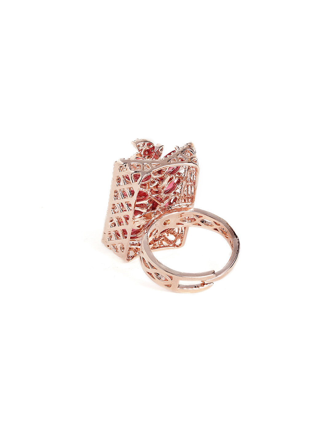 Luxury Rectangular Red Stone Pavé Ring in Rose Gold – Bold Statement Cocktail Ring for Women