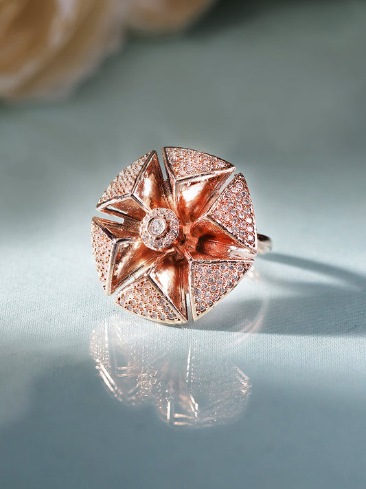 Luxury Starburst Floral Ring in Rose Gold – Pavé Diamond Style Statement Ring for Women