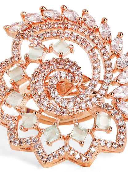 Luxury Floral Spiral Ring in Rose Gold – Pavé Statement Cocktail Ring for Women