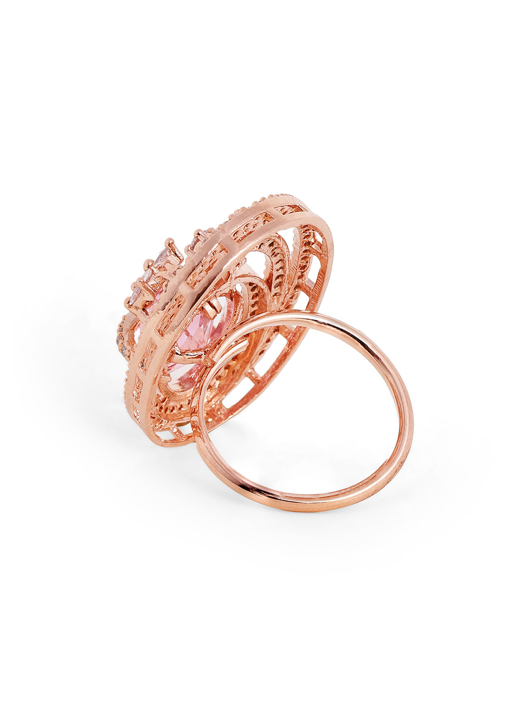 Luxury Oval Swirl Pink Stone Ring in Rose Gold – Pavé Statement Cocktail Ring for Women