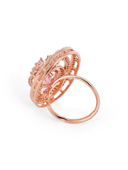 Luxury Oval Swirl Pink Stone Ring in Rose Gold – Pavé Statement Cocktail Ring for Women