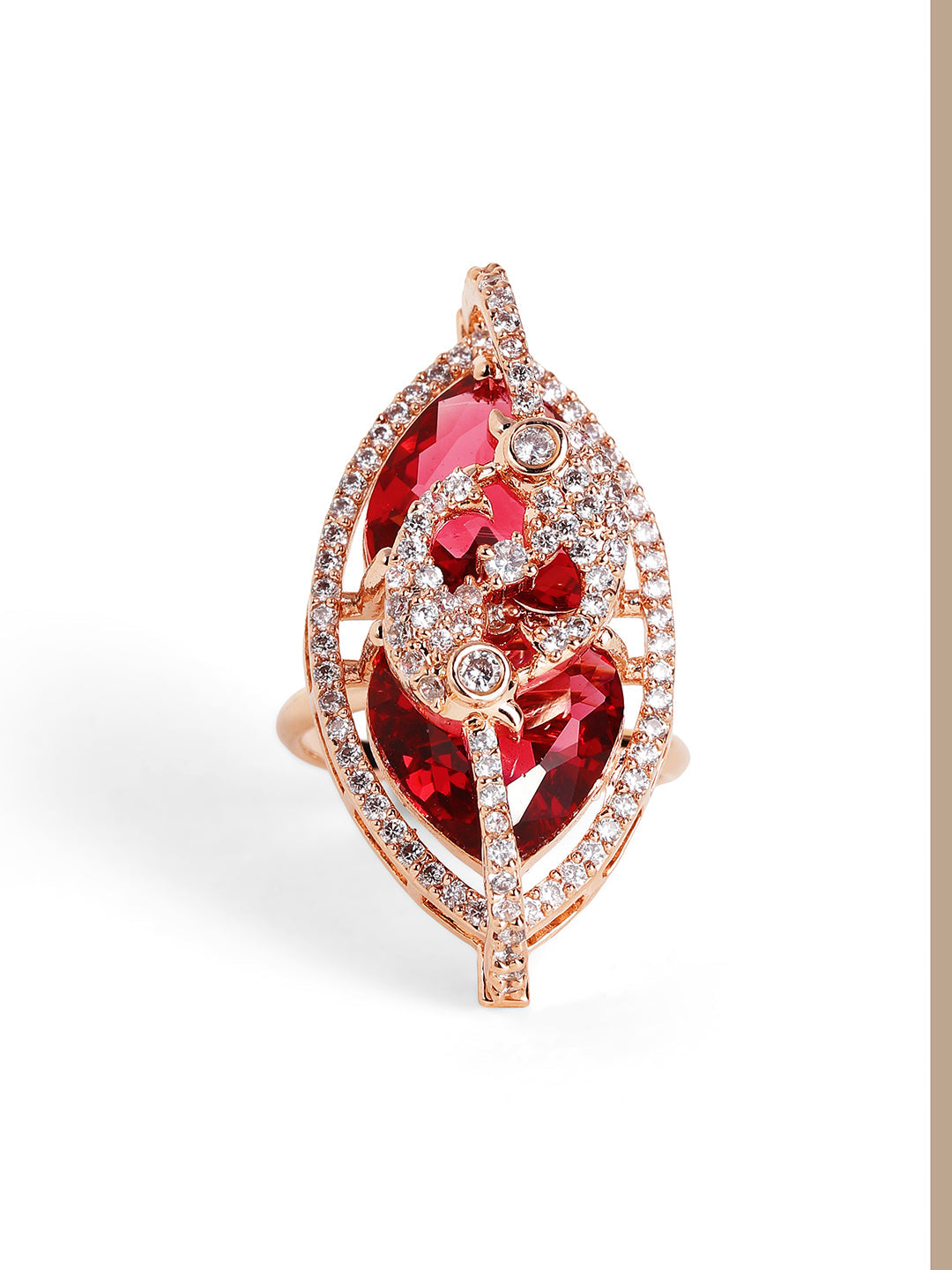 Luxury Marquise Evil Eye Ring in Rose Gold – Red Stone Pavé Statement Ring for Women