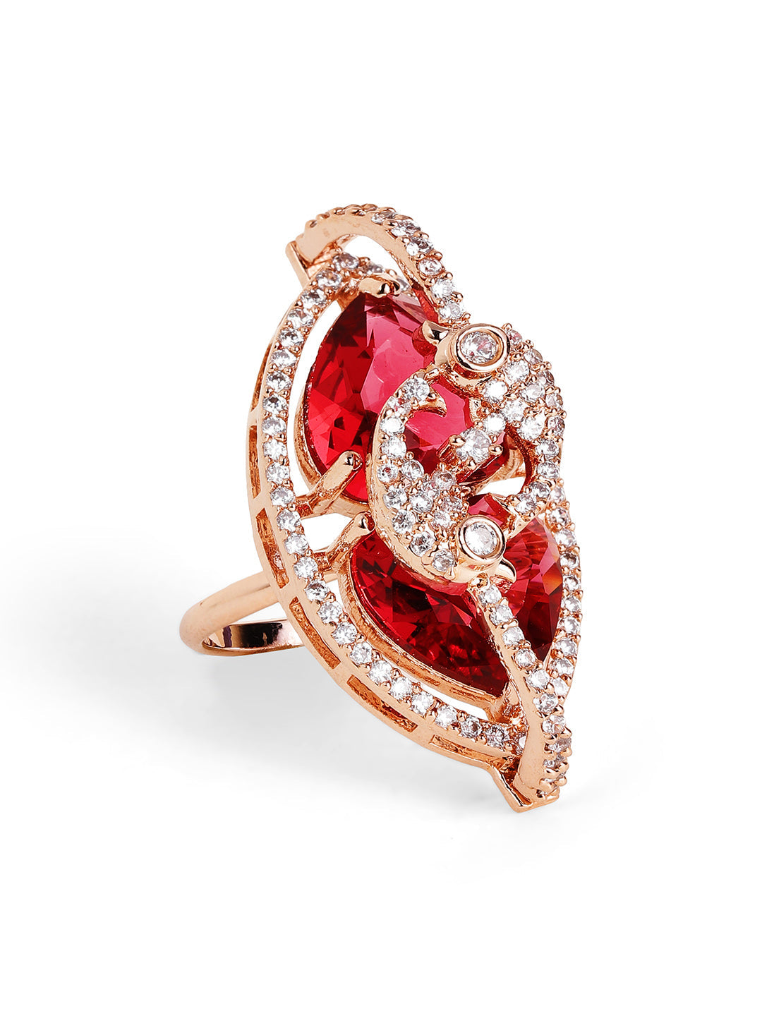 Luxury Marquise Evil Eye Ring in Rose Gold – Red Stone Pavé Statement Ring for Women