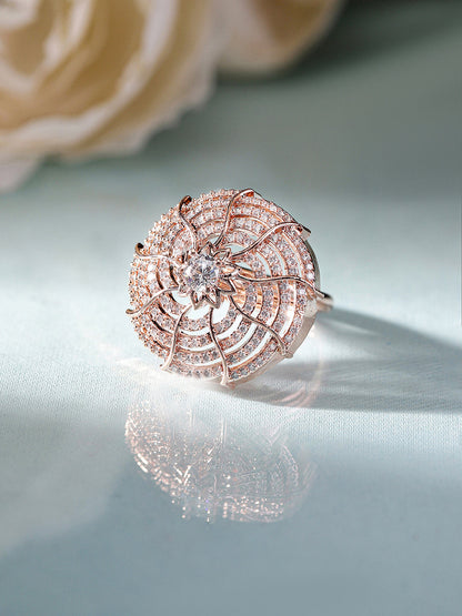 Luxury Floral Halo Ring in Rose Gold – Pavé Diamond Style Statement Ring for Women