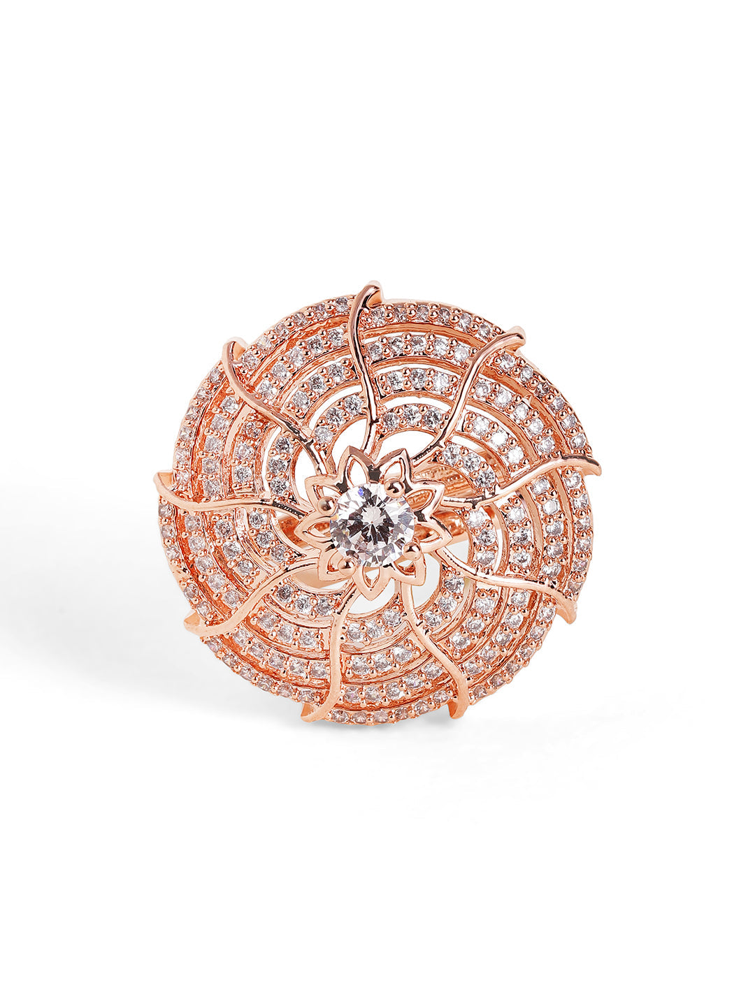 Luxury Floral Halo Ring in Rose Gold – Pavé Diamond Style Statement Ring for Women