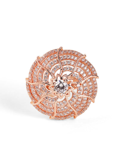 Luxury Floral Halo Ring in Rose Gold – Pavé Diamond Style Statement Ring for Women