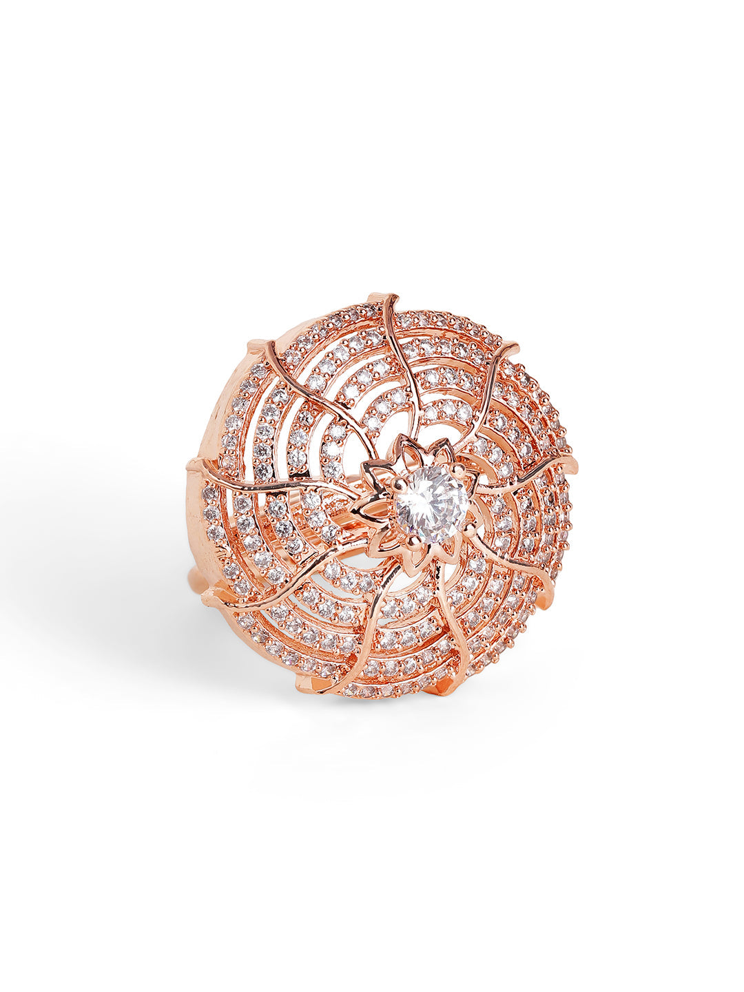 Luxury Floral Halo Ring in Rose Gold – Pavé Diamond Style Statement Ring for Women